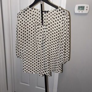 Papermoon top large Sheer Chiffon Geometric 3/4 Sleeve Cottagecore Casual Flowy